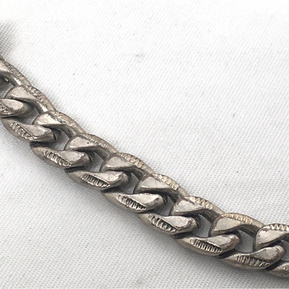 Vintage J.G., Long Silver Cuban Link Necklace With Crystals - Picture 3 of 7